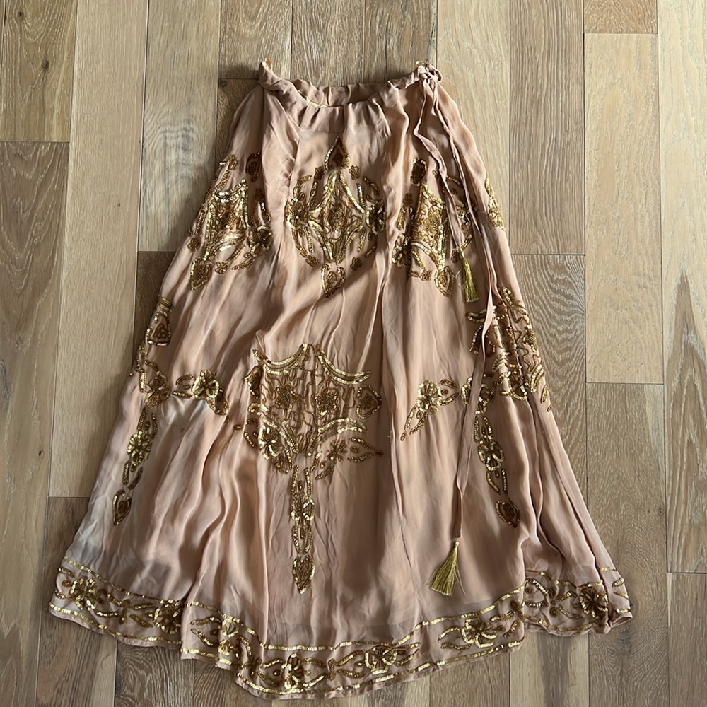 Vintage Gold Chiffon Maxi Skirt
